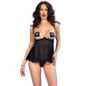 Chilirose - Cr 4715 Ensemble Babydoll Quatre Pièces Noir L